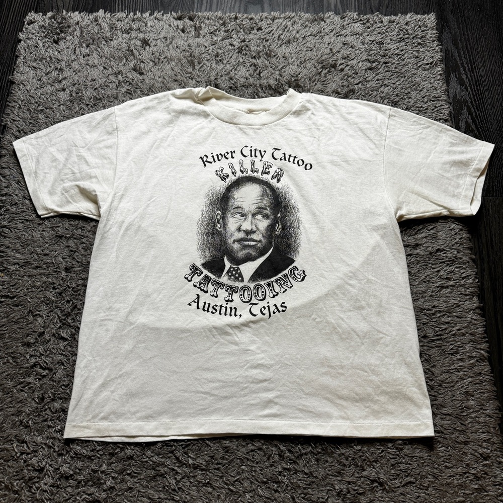 Vintage OJ Simpson Shirt Mens XL White Short Sleeve Killer Austin Tejas USA
